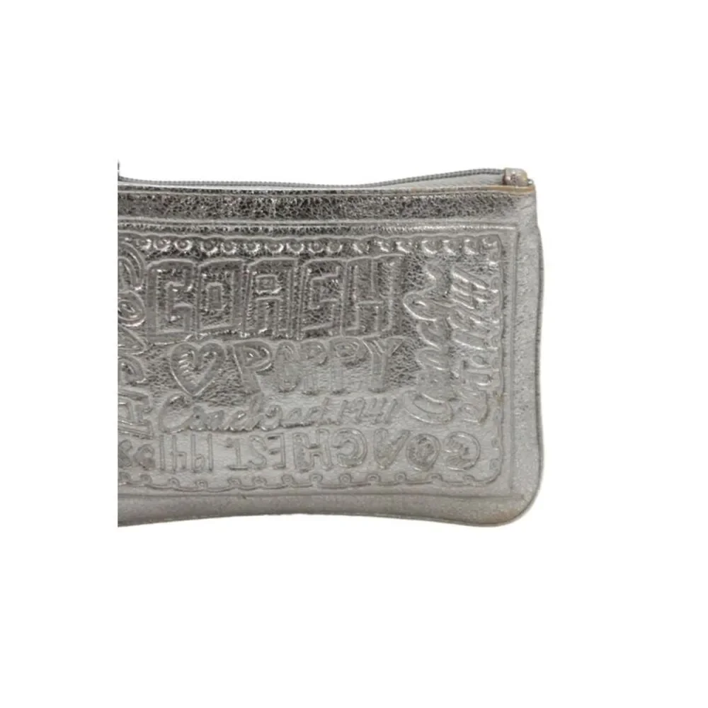 Coach Womens Poppy Embossed Leather Zippered Wristlet Silver